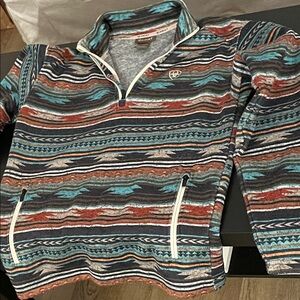 Ariat Men's Striped Zip-Up Sweater - Blue, Red, and White